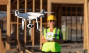 Professional drone operator construction site - ALTA SURVEY New York Drone surveying in progress at an active construction site with a trained operator overseeing data collection