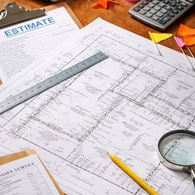 Survey documents and boundary plans reviewed by a licensed land surveyor to compare costs and scope