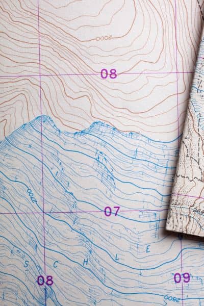 Survey map showing detailed elevation contours used during a topo survey