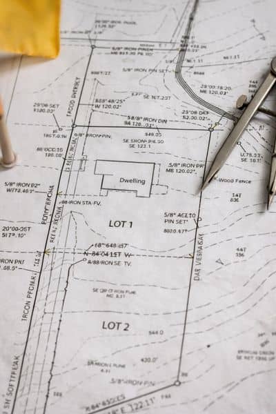 Boundary plat map with measurement tools - ALTA SURVEY New York Detailed boundary plat map used for a property survey with compass and measurement markings
