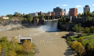 Genesee river high water - ALTA SURVEY New York High water at the Genesee River in Rochester showing flood conditions that may require an elevation survey