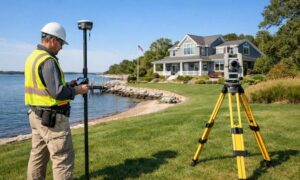 Elevation survey waterfront property new york - ALTA SURVEY New York Licensed land surveyor conducting an elevation survey at a waterfront property in New York using GPS equipment
