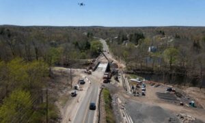 Aerial surveying captures progress on a New York road and bridge construction project