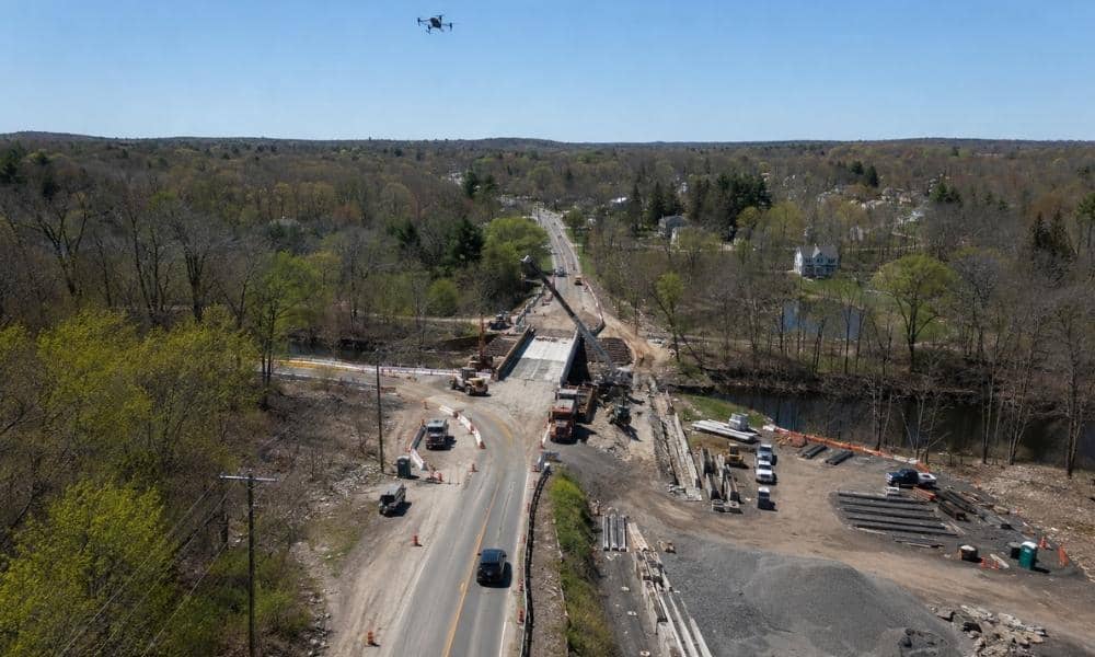 Aerial surveying captures progress on a New York road and bridge construction project