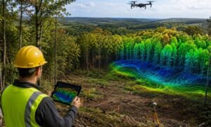Drone LiDAR mapping a wooded building site near Rochester, New York
